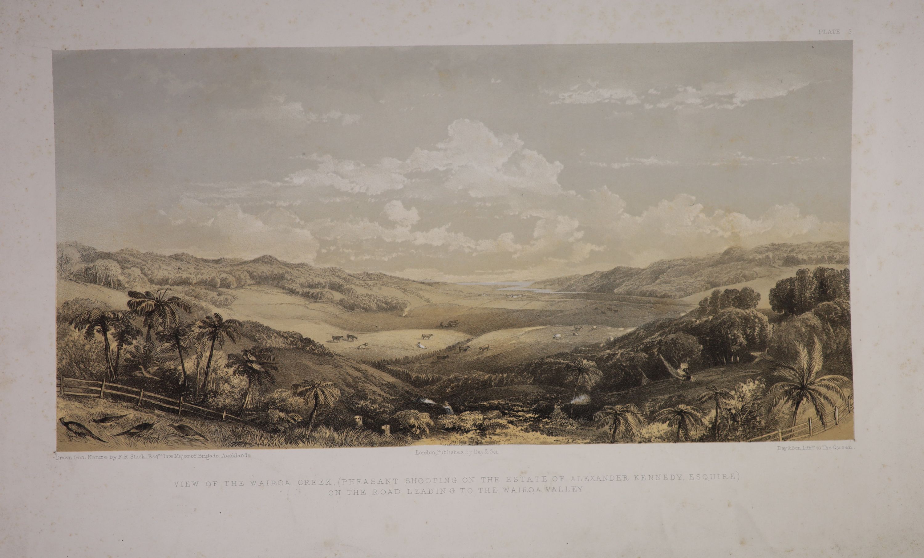 Major Frederick Rice Stack (d.1873), Views of the Province of Auckland, c.1862, Folio of 6 lithographs, 38 x 57 cm.